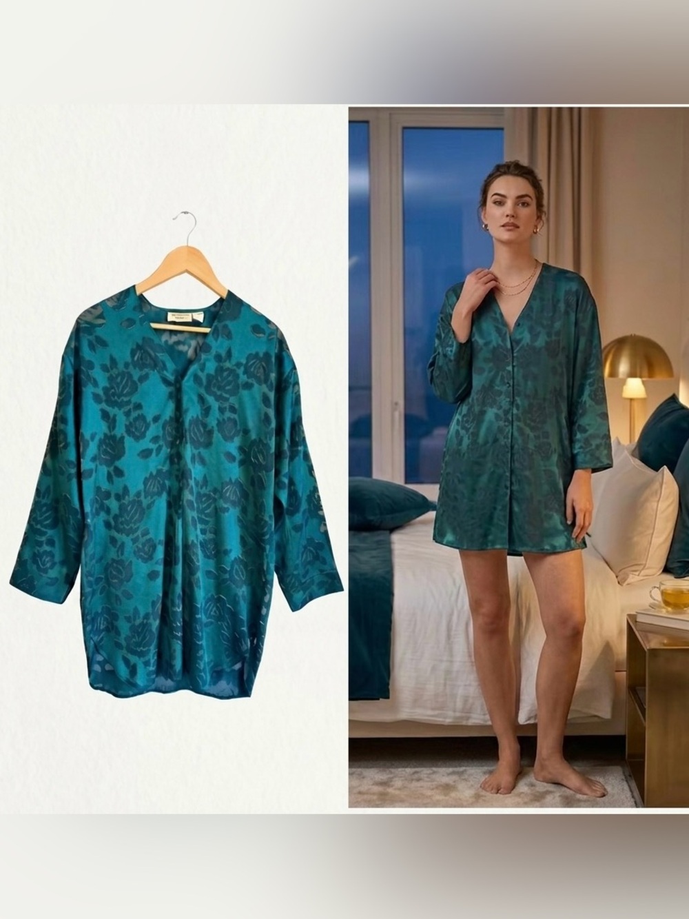 VTG Victoria's Secret Gold Label Green Sheer Jacquard Sleep Shirt Tunic Small